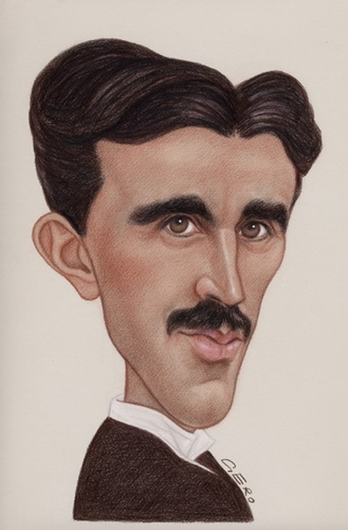 nikola tesla caricature